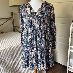 LOFT Floral Long Sleeve Dress - Blue, yellow and Pink
